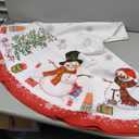 Christmas Tablecloth 60x84 Inch Round, Winter Snowman Trees White Washable Seasonal Table Cover for Party Picnic Dinner Decor