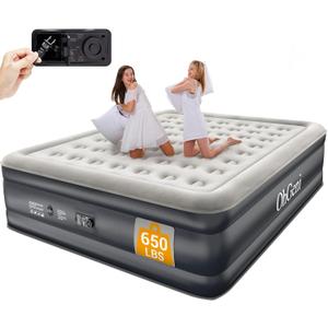 OhGeni Cal King Air Mattress with Built-in Pump, 18" Tall Inflatable Blow Up Air Bed with Carrying Bag for Camping, Guest. Raised Elevated High Airbed, Foldable & Portable Colchon inflables, Black