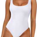REORIA Women's Sexy Square Neck Sleeveless Double Lined Basic Bodysuits Backless Tank Tops Going Out (White, Large)