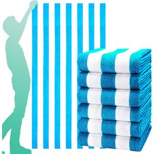 Genovega 6 Packs Oversized 72X40 Inch Stripe Beach Towel Thin Terry Set Extra Large XL Big Clearance Towels Swim Pool Travel Absorbent Soft Accessories Essentials Camping Adults Men Women Gift Blue