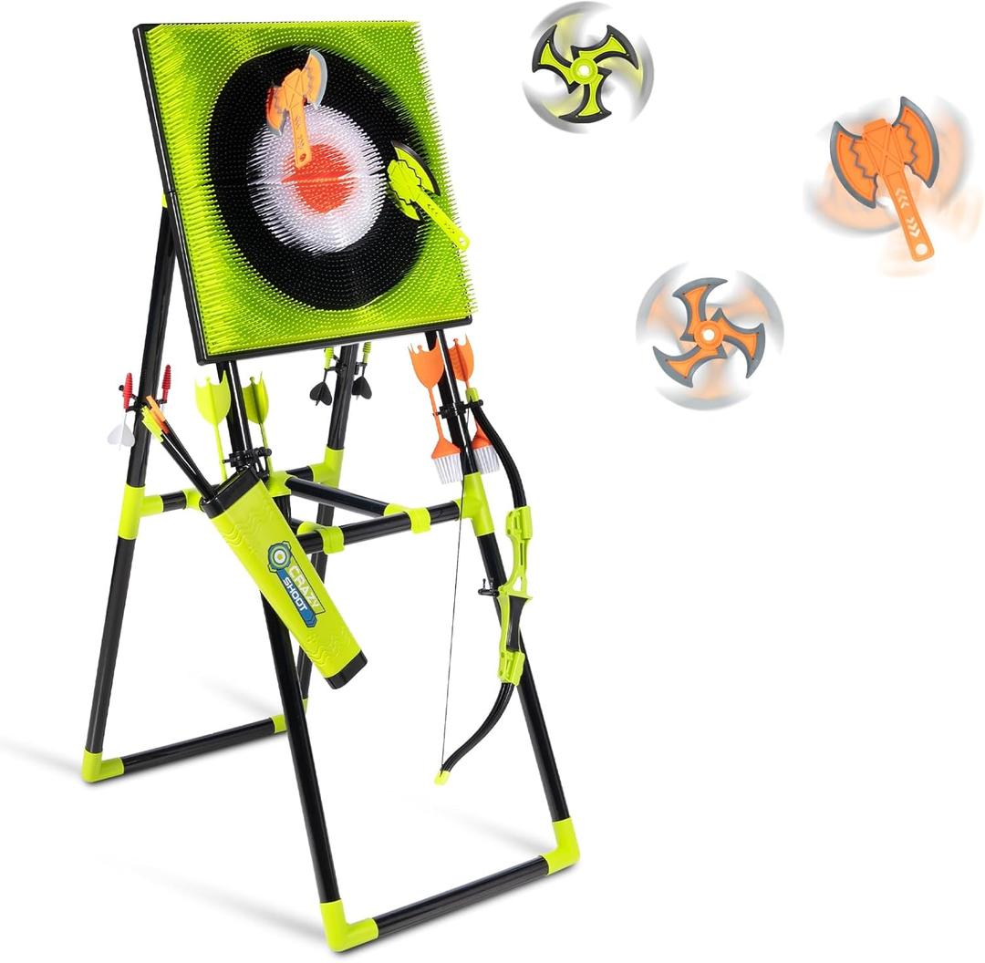 5 in 1 Axe Throwing Bristle Target for Backyard, Axe Throw & Lawn Dart Target Sets for Team Battles with 4 Axes 4 Stars 4 Darts 4 Lawn Darts 6 Arrows Indoor/Outdoor Games Competition-Ready Set