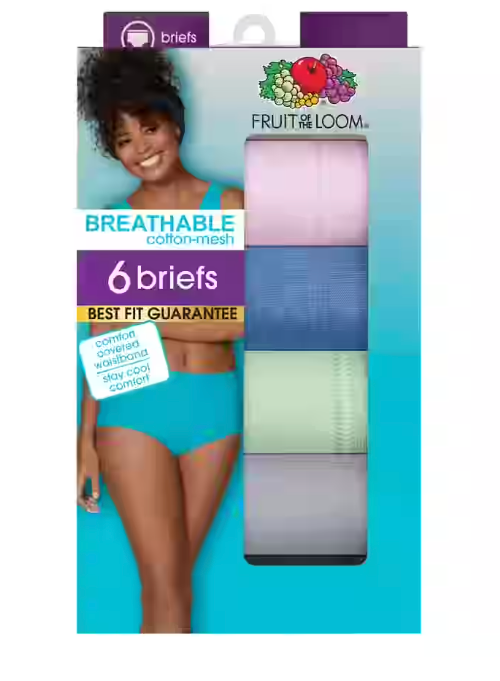 Fruit of the Loom Women's Breathable Underwear, Moisture Wicking Keeps You Cool & Comfortable, (8, Cotton Mesh - Brief - 6 Pack - Colors May Vary)