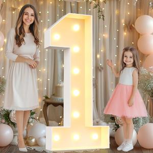 Pooqla 4 FT Light Up Numbers, Giant Marquee Numbers 1 for 1st 16th 21st Birthday Decorations, Pre-Cut Frame Lighted Number 4 Feet Tall for Balloons Anniversary Wedding Party Decorations, Number 1