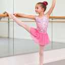 Idgreatim Girls Gymnastic Leotard Ballet Dance Dress Outfit with Removable Skirt Hair Scrunchie Combo 4-11 Years (Pink White)