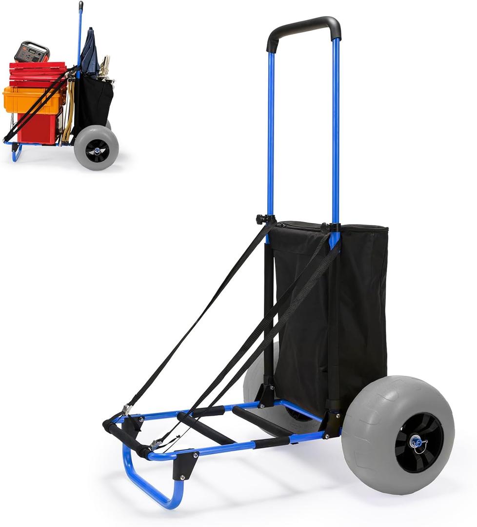 Beach Fishing Carts, 13 Big Balloon Wheels Flat-Free Solid PU Tires for Sands, 165LBS Loading Folding Sand Cart & 33.1" to 51.6" Adjustable Height, Beach Buggy Cart w/Storage Bag, NO Rust