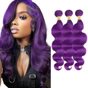 Purple Body Wave Human Hair Bundles Body Wave Hair 3 Bundles Human Hair Brazilian Virgin Human Hair Extensions Unprocessed Hair Bundles for Women 08 10 12 Inch 300g Purple Color