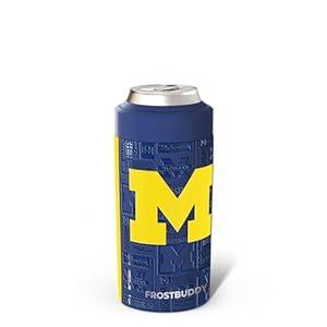 Frost Buddy Universal Can Cooler - Fits All - Stainless Steel Can Cooler for 12 oz & 16 oz Regular or Slim Cans & Bottles - Stainless Steel (Michigan Wolverines | 3D)