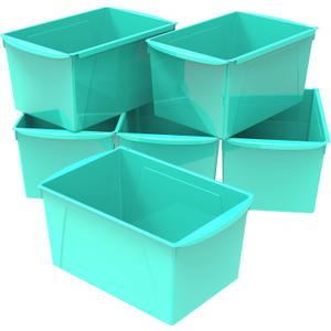 Storex Extra-Large Book Bin, Interlocking Plastic Organizer for Home, Office and Classroom, Teal, 6-Pack (71134U06C)