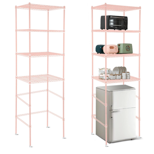 Huwena 4 Tier Over Mini Fridge Stand Metal Storage Shelf for Dorm,Pink