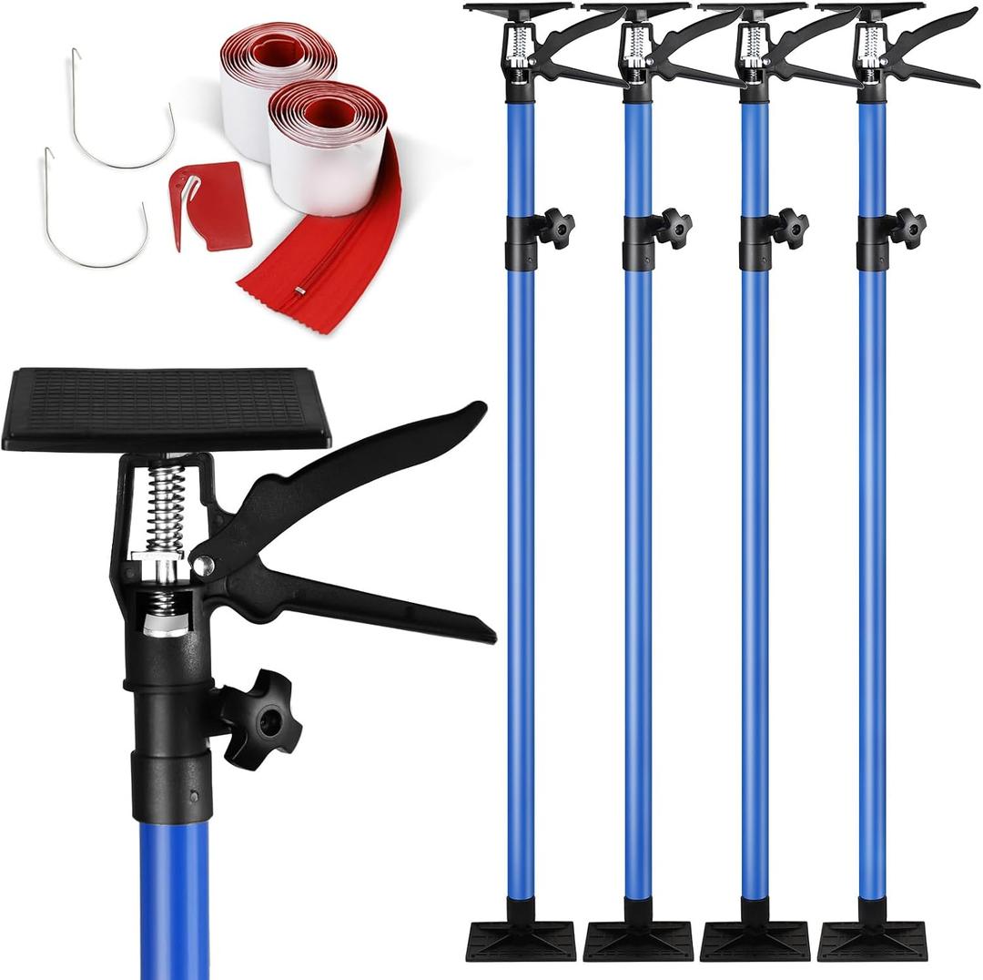 Dust Barrier Poles,10 Ft Dust Containment Pole (Pack of 4) with 2 Heavy-Duty Zippers for Dust Barriers (Blue)