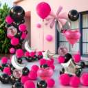 Black and Pink Party Decoration Set Happy Birthday Backdrop Birthday Decor Including Confetti Balloons Shaped Balloons and Accessories (Black+Pink)