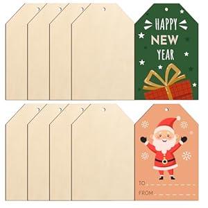 Large Christmas Wooden Ornaments to Paint 10Pcs, DIY Blank Unfinished Gift Tags Wood Cutout Ornament for Crafts Hanging Decorations, Halloween Thanksgiving Wedding Birthday Party Decoration