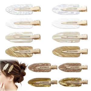 12Pcs No Crease Creaseless Hair Clips No Bend Flat Clips for Styling Non Slip Makeup Hair Accessories for Women Girls (White Gold)