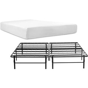 Nestl Full Foldable Bed Frame with 10 Inch Green Tea Mattress - 14 Inch High Easily Tool Free Assembled Steel Bed Frame with Cooling Graphite Memory Foam Mattress - CertiPur-US Certified