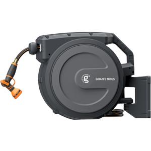 Giraffe Tools Retractable Garden Hose Reel 1/2 Inch x 100 ft, Super Heavy Duty, Any Length Lock, Slow Return System, Wall Mounted and 180 Deg Swivel Metal Bracket (Dark Grey)