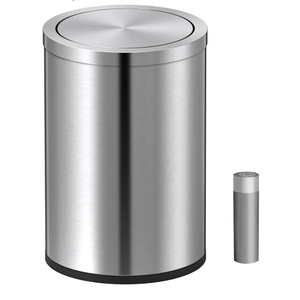 Mbillion Small Trash Can with Swing Lid 4 Gallons/15 Liter, Mini Trash Can with lid, Stainless Steel Cylindrical Garbage Can for Home and Office, for Ground and Desktop(Brushed Silver)