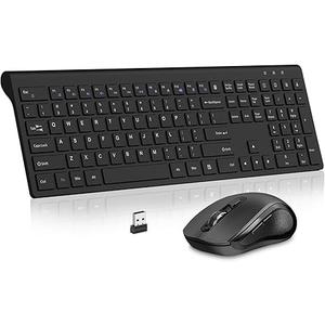 Keyboard and Mouse Wireless, Slim Full Size Keyboard with Calculator Button, Fn Lock, Silent Computer Mouse with Side Button, 2400 DPI, 2.4G USB Cordless Set for Laptop PC Windows Mac Black