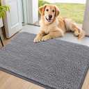 Smiry Dog Door Mat for Muddy Paws 34x21, Absorbs Moisture and Dirt Doormat, Non-Slip Washable Quick Dry Chenille Front Door Mat Indoor Entrance, Entryway Carpet for Inside Floor, Grey