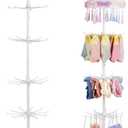5-Tier Metal Spinning Display Stand Rack with Wheels, Keychain Jewelry Stocking Hat Display Stand, White