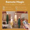 Eywamage Gold Christmas Tree Flameless Taper Candles with Remote, Short Battery Operated LED Wax Candlesticks Set of 4