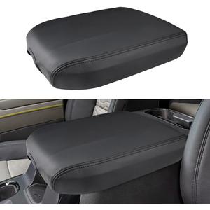 INTGET Center Console Cover for Chevy Silverado & GMC Sierra Accessories 2019 2020 2021 2022 2023 2024 2025 Leather Armrest Lid Arm Rest Box Protector (Black Stitches, Bucket Seat 19-24-All-inclusive)