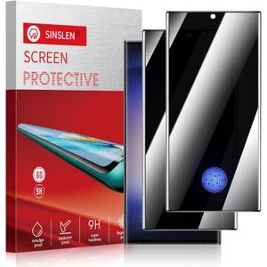 【2pack】SINSLEN Privacy Screen Protector for Samsung Galaxy S23 Ultra Tempered Glass Anti-Spy 9H Hardness Film for Samsung Galaxy S23 Ultra 6.8”, 3D Curved Edge Easy Install Support Fingerprint Unlock