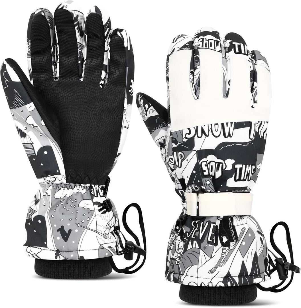 Ski Gloves, Snow Gloves, Touchscreen Snowboard Glove, Winter Warm Glove for Cold Weather (Small, Black White)