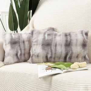MADIZZ Pack of 2 Thick Plush Faux Wool Throw Pillow Covers Soft Boho Throw Pillows Luxurious Cushion Covers for Couch Sofa Bedroom Living Room Home Decor 12x20 Inch Grey Taupe