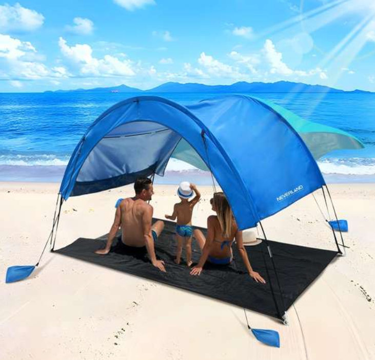 NEVERLAND Beach Sun Shade Canopy Shelter - Outdoor Beach Tent Canopy UPF50+ for 3-4 Persons, Easy Set Up with 4 Sandbags & Ground Mat, Camping, Picnics and Backyard