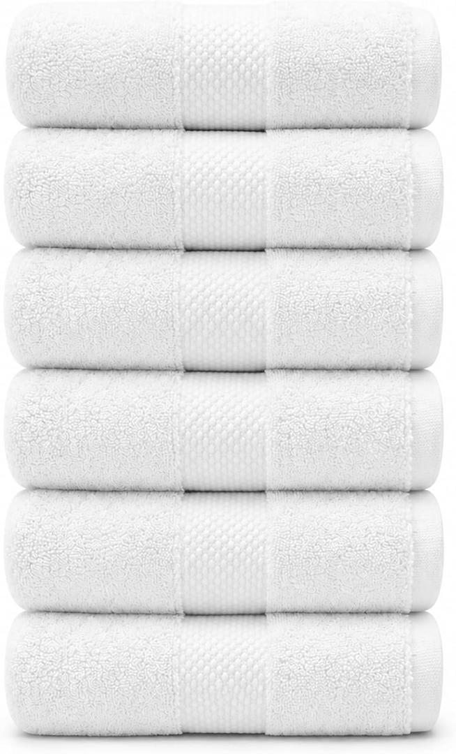 TOWELTIQUE- Organic Cotton Plush Bath Towels Pack of 6 GOTS & Oeko- TEX Certified | Premium Soft, Absorbent & Quick-Drying Towels for Bathroom, Gym, Spa & Hotel Use – White