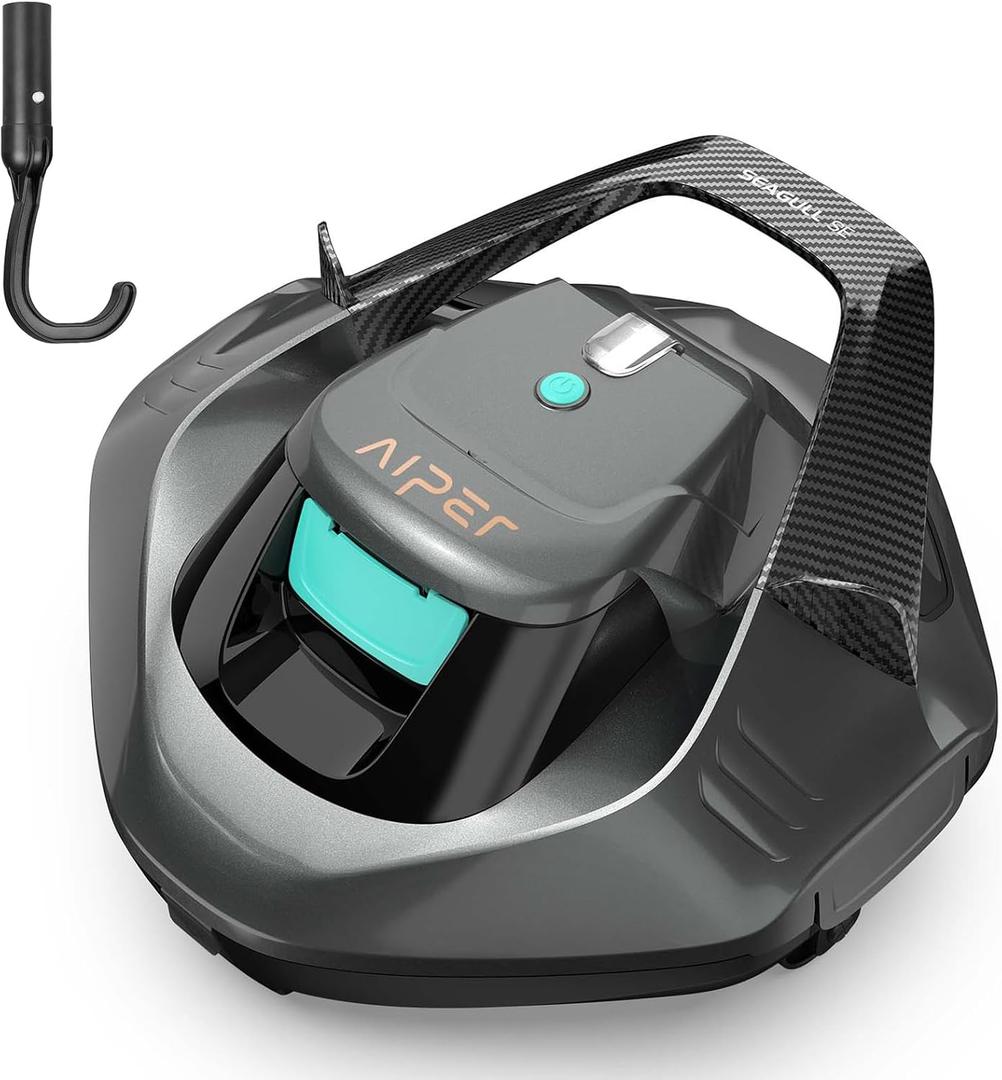 AIPER Cordless Robotic Pool Vacuum, Self-Parking Technology, Portable, Ideal for Above-Ground Flat Pool up to 40 Feet, Grey