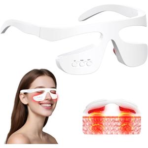 Under Eye Red Light Therapy Glasses, Eye Massager Devices for Relieve Eye Bag, Reducing Dark Circles and Puffiness, Smoothing Fine Lines with Microcurrent, Red-Light & Heat & Mood & Sleep Enhancement