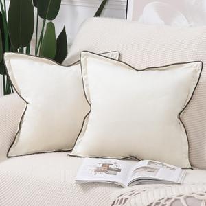 MADIZZ Set of 2 Velvet Fringed Throw Pillow Covers 18x18 Inch Cream White Soft Decorative Cushion Cover for Sofa Bedroom Pillow Shell