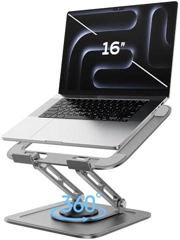 Adjustable Laptop Stand for Desk with 360 Base, Ergonomic Laptop Riser, Mount, Holder Notebook Computer Stand for MacBook Air Pro, HP, Dell, XPS, HP 16" Laptops - Gray