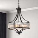 Modern Chrome Cystal Chandelier, 20 Inch Large Ceiling Pendant Light Fixture with 50'' Adjustable Hanging Chain, 5-Light Farmhouse Chandelier for Dining Room, Living Room, Bedroom, Entryway (Black)