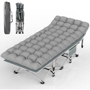 Suteck Camping Cot, Folding Camping Cot Bed for Adults Sleeping 1200D Double Layer Oxford Portable Folding Outdoor Cots for Camping W/Soft Pad Carry Bag for Home Office Nap Beach Travel, 500LBS,Grey (75"28"15")