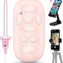 Wireless Camera Remote Control for iPhone & Android, TikTok Scrolling Remote with Phone Holder and Tripod Mount Adapter, Bluetooth Photo and Video Clicker with Front/Rear Camera Switch Neck Strap (Pink)