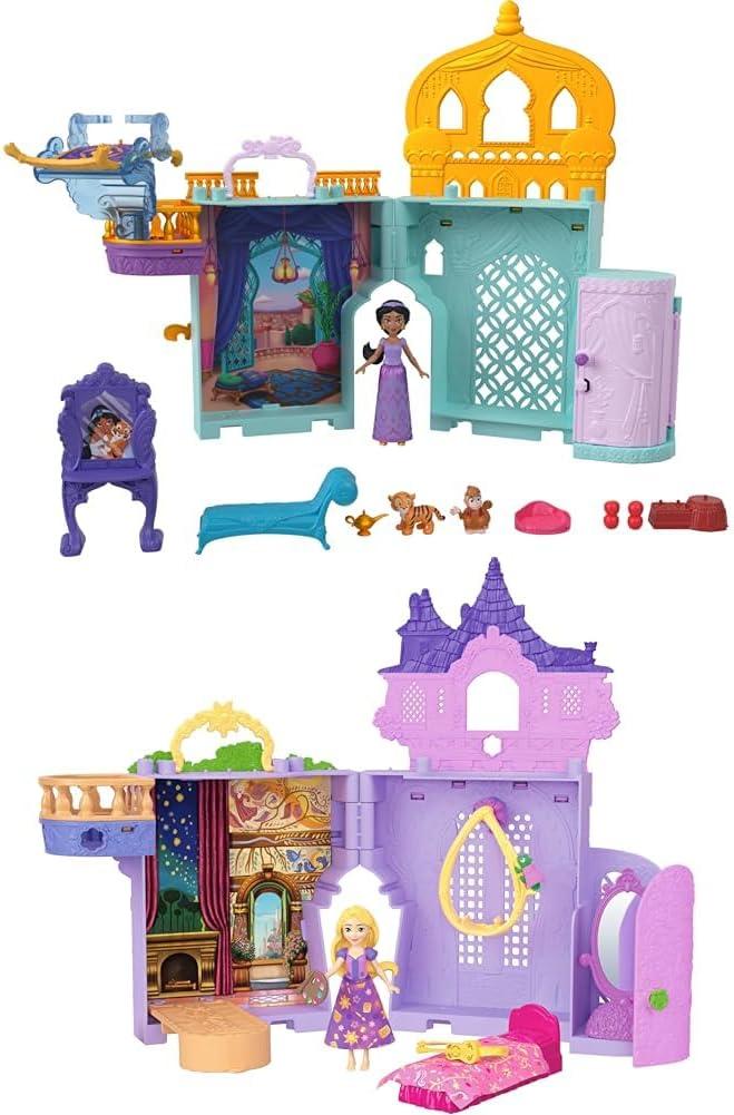 Bundle of Mattel Disney Jasmine Storytime Stackers, Stackable Doll House with Small Doll & 8+ Pieces + Mattel Disney Princess Rapunzel Storytime Stackers Doll House Tower with Small Doll & 7+ Accessor