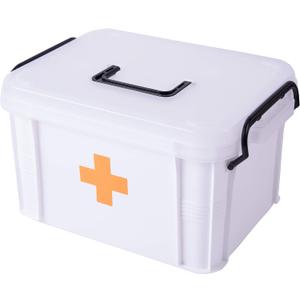 White Large Empty Medical Box for Home Emergency Supplies, Travel, Car, and Dorms Compact First Aid Box with Handle, Detachable Tray and Locking Lid Medical Organizer and First Aid Kit Storage