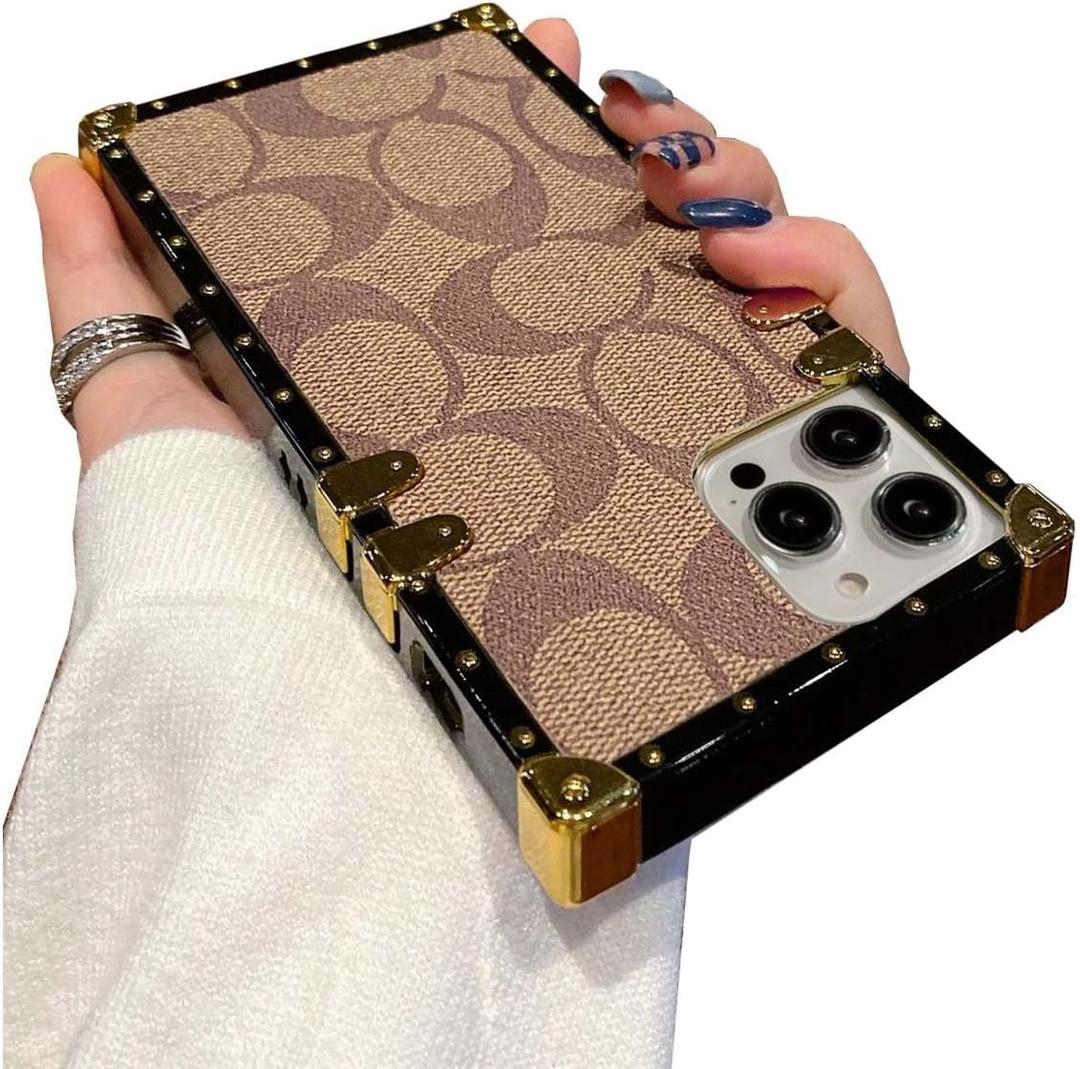 Compatible with iPhone 15 Pro Max Case,Luxury Classic Elegant Soft TPU & PU Leather Bumper Shockproof Protective Cover Cute Phone Case for iPhone 15 Pro Max 6.7 Inch for Women Men Khaki