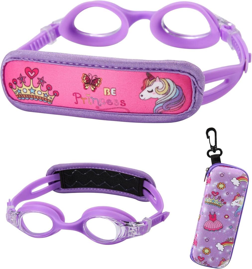 RUIGAO Kids Swim Goggles Age 2-6, Toddler Goggles No Hair Pull,Child Goggles Padded HeadBand (1pk Kids - Purple)