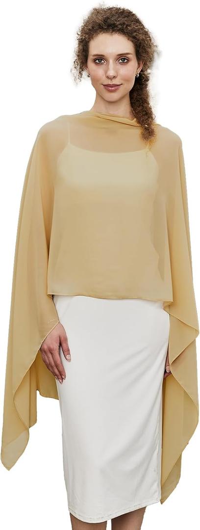 Chiffon Cape Shawl Wrap Scarf 3 Ways to Wear Elegant Sheer Capelet for Evening Dresses Weddings Parties (Mustard Yellow)