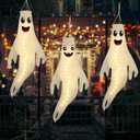 3PCS 43 Inch Halloween Lighted Hanging Ghost Windsocks Hanging Decorations for Tree, Fall LED Flag Wind Socks for Home Yard Outdoor Autumn Decor Party Supplies (Batteries Not Included, No Timer)