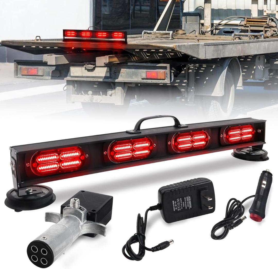 Wireless Trailer Tow Light Bar with 4-Pin RV Round Transmitter for Truck Roadblock Cars Rechargeable Battery Powerful Magnetic Base Emergency Brake/Turn Signal Ultra Bright LED Tow Light Bar