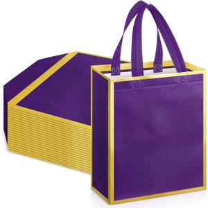 24 Pcs Reusable Gift Bags with Handles 10 x 8 x 4 Thank You Non Woven Tote Bags for Wedding Birthday(Purple Gold)