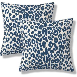Navy Blue Leopard Print Throw Pillow Covers Cheetah Animal Spots Square Pillow Cases 18x18 Inch Set of 2 Animal Skin Outdoor Decorative Pillowcase Cushion Cover for Couch Sofa