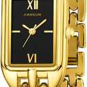 JIANDUN Classic Vintage Square Gold Tone Women Bracelet Watch with Adjustable Band, Water-Resistant