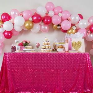 ShinyBeauty 90x132 Inch Hot Pink Sequin Rectangular Tablecloth - Sparkly Dessert Table Cover for Birthday Party, New Year, Holiday - Glitter Drapes Overlay in Fuchsia