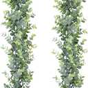 DearHouse Faux Eucalyptus Garland Plant, 2 Pack Artificial Vines Hanging Eucalyptus Leaves Greenery Garland for Wedding Backdrop Arch Wall Decor, 6 Feet/pcs UV Protected Indoor Outdoor Dark Green, Gray Green