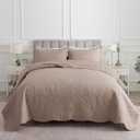 HoneiLife Quilt Sets King Size - Microfiber Bedspreads for King Bed, 3-Piece Lightweight Coverlets, Retro Bedlinen Sets, King Quilt Bedding Set All Season Use-Dark Khaki